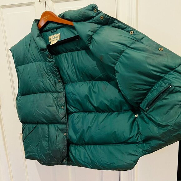 LL Bean Vintage Mens XXL 2XL 100% Goose Down Puffer Vest Nylon Green MADE IN USA - Picture 5 of 16